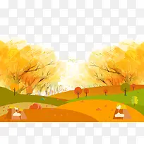 手绘装饰秋天风景插画-空若网 手绘装饰秋天风景插画-空若网