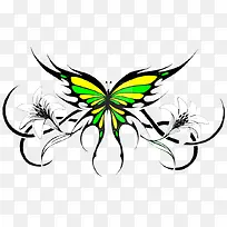 黄色黑色绿色组成的创意蝴蝶-空若网 黄色黑色绿色组成的创意蝴蝶-空若网