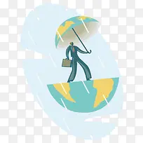 矢量撑着地球雨伞的人-空若网 矢量撑着地球雨伞的人-空若网