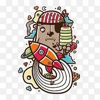 矢量卡通火箭和熊-空若网 矢量卡通火箭和熊-空若网