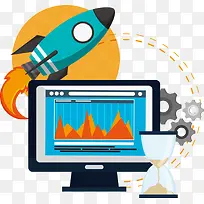 矢量笔记本电脑和火箭-空若网 矢量笔记本电脑和火箭-空若网