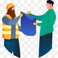 工程师图纸交流 夸张人物插画-空若网 工程师图纸交流 夸张人物插画-空若网