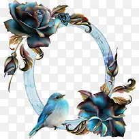 花朵喜鹊装饰椭圆形边框-空若网 花朵喜鹊装饰椭圆形边框-空若网