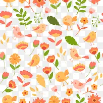 卡通花卉和鸟无缝背景矢量图-空若网 卡通花卉和鸟无缝背景矢量图-空若网