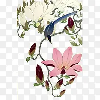 水彩插画-鸟语花香-空若网 水彩插画-鸟语花香-空若网