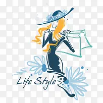 时尚购物女郎插画矢量素材-空若网 时尚购物女郎插画矢量素材-空若网