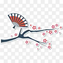 矢量图中国风折扇树枝-空若网 矢量图中国风折扇树枝-空若网