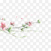 手绘水彩桃花树枝装饰图案-空若网 手绘水彩桃花树枝装饰图案-空若网