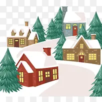 手绘下雪季的圣诞节美景-空若网 手绘下雪季的圣诞节美景-空若网