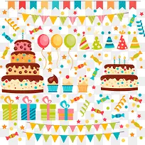 矢量生日蛋糕与拉旗-空若网 矢量生日蛋糕与拉旗-空若网