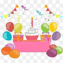 矢量生日蛋糕与礼盒气球-空若网 矢量生日蛋糕与礼盒气球-空若网