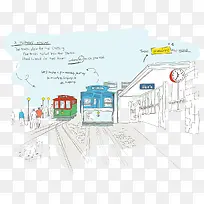 手绘插图火车站站台-空若网 手绘插图火车站站台-空若网