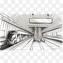 手绘插图列车站月台-空若网 手绘插图列车站月台-空若网