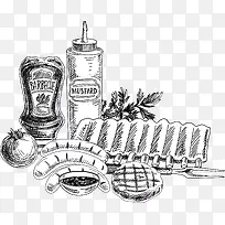 美味食物和餐具素描画-空若网 美味食物和餐具素描画-空若网