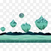 手绘蓝色漂浮山-空若网 手绘蓝色漂浮山-空若网