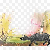 水彩清明放牛娃-空若网 水彩清明放牛娃-空若网