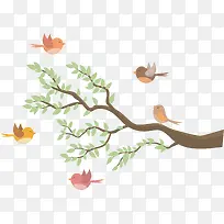 春天树枝上的彩色小鸟-空若网 春天树枝上的彩色小鸟-空若网