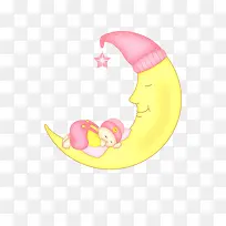 卡通手绘趴在月亮上睡觉的孩子-空若网 卡通手绘趴在月亮上睡觉的孩子-空若网