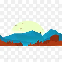 卡通手绘山水画日落日出背景-空若网 卡通手绘山水画日落日出背景-空若网