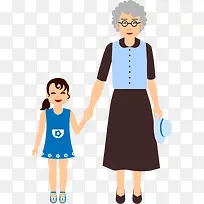 卡通奶奶孙女人物插画-空若网 卡通奶奶孙女人物插画-空若网