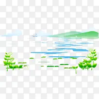 矢量绿色美丽山水手绘素材-空若网 矢量绿色美丽山水手绘素材-空若网