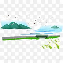 矢量绿色山与水手绘素材-空若网 矢量绿色山与水手绘素材-空若网