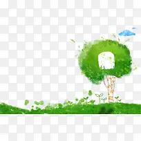 手绘茂盛大树草地背景-空若网 手绘茂盛大树草地背景-空若网