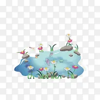 手绘卡通手绘池塘-空若网 手绘卡通手绘池塘-空若网