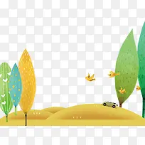 卡通手绘沙漠树木小鸟-空若网 卡通手绘沙漠树木小鸟-空若网