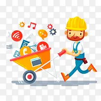 一个推着手推车的建筑工人-空若网 一个推着手推车的建筑工人-空若网