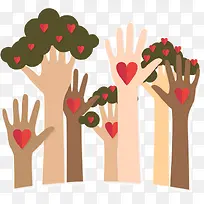 卡通人群爱心手臂矢量素材-空若网 卡通人群爱心手臂矢量素材-空若网