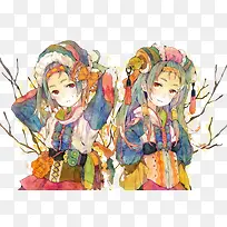 手绘双胞胎-空若网 手绘双胞胎-空若网