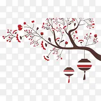 扁平化的挂在树枝上的灯笼-空若网 扁平化的挂在树枝上的灯笼-空若网