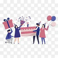 生日聚会卡通矢量可爱男女团队合-空若网 生日聚会卡通矢量可爱男女团队合-空若网