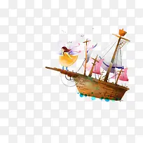 卡通手绘女孩和帆船-空若网 卡通手绘女孩和帆船-空若网