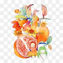 水彩石榴-空若网 水彩石榴-空若网