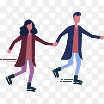 小清新手绘溜冰情侣插画装饰-空若网 小清新手绘溜冰情侣插画装饰-空若网