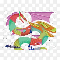 彩色拼接的有翅膀的龙-空若网 彩色拼接的有翅膀的龙-空若网