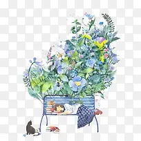 蓝色水彩花盆-空若网 蓝色水彩花盆-空若网