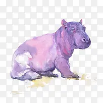 手绘插画水彩紫色河马-空若网 手绘插画水彩紫色河马-空若网