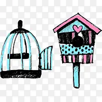 手绘水彩鸟笼-空若网 手绘水彩鸟笼-空若网