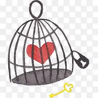 水彩鸟笼红心-空若网 水彩鸟笼红心-空若网