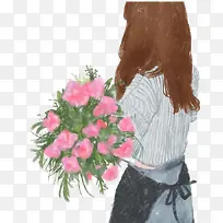 手绘水彩装饰插图母亲节手拿花束-空若网 手绘水彩装饰插图母亲节手拿花束-空若网