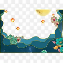 折纸蓝色中秋节边框-空若网 折纸蓝色中秋节边框-空若网