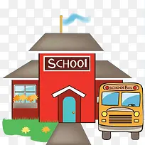 校园教学楼校车扁平化图案-空若网 校园教学楼校车扁平化图案-空若网