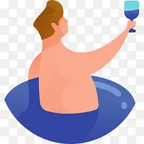 夸张游泳池举杯男子人物插画-空若网 夸张游泳池举杯男子人物插画-空若网