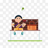 卡通可爱男孩喝水椅子公园-空若网 卡通可爱男孩喝水椅子公园-空若网