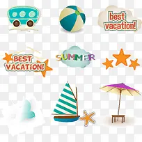 彩色夏日海边度假图标矢量素材-空若网 彩色夏日海边度假图标矢量素材-空若网