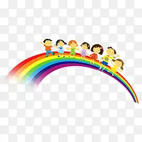 卡通手绘站在彩虹桥上的男孩女孩-空若网 卡通手绘站在彩虹桥上的男孩女孩-空若网