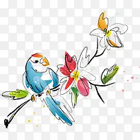 春季素描小鸟花朵png矢量素材-空若网 春季素描小鸟花朵png矢量素材-空若网